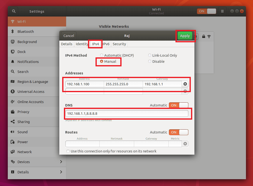 ubuntu set static ip gateway